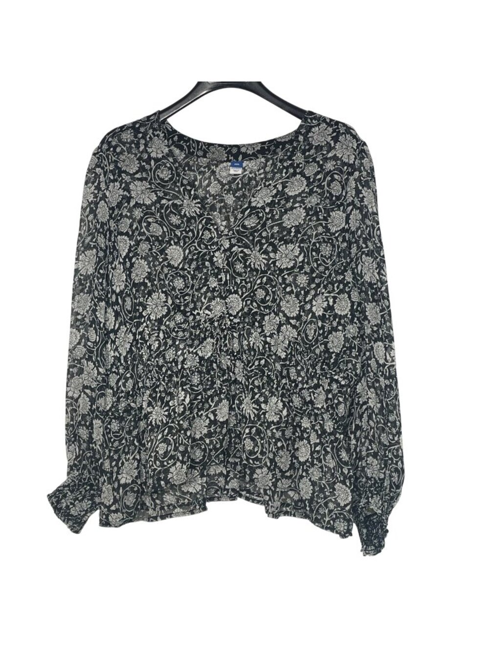 Old Navy Dark Floral Peplum Top Blouse Sz XXL Smocked Sheer Boho